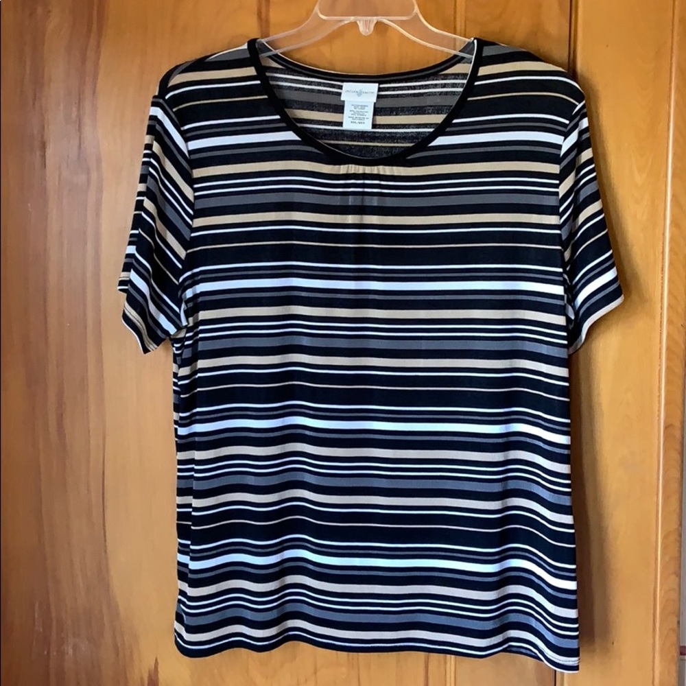 Jaclyn Smith black and tan striped top
